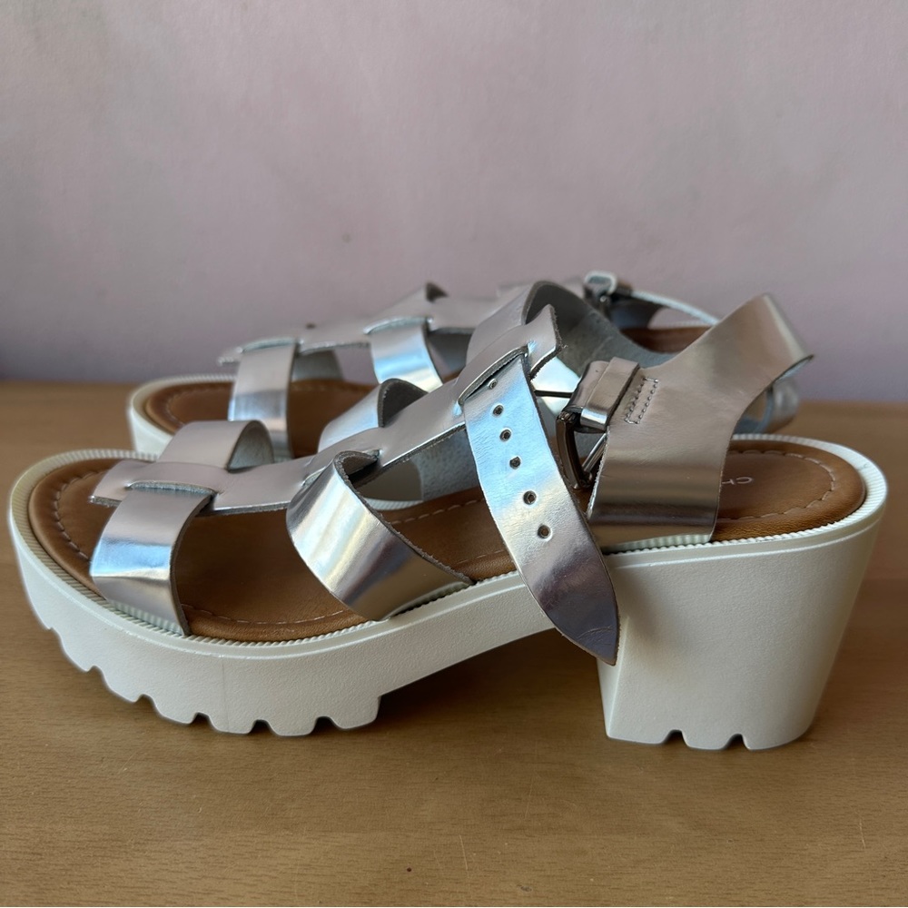 Charles David Silver and White Sandals